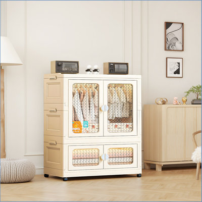 Portable Wardrobe, Foldable Kids Closet Large Storage Cabinet with 1 Closet & 1 Storage Cabinets for Living Room Bedroom Dormitory, Waterproof, Easy to Install
