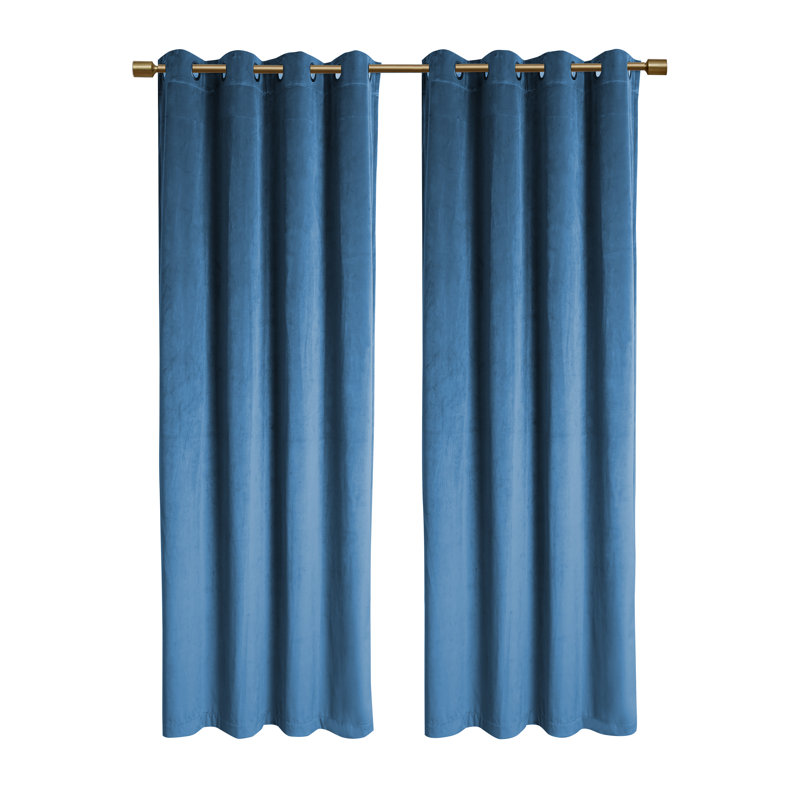 Rybicki Velvet Room Darkening Curtain Pair, 50" W x 63" L, Medium Blue
