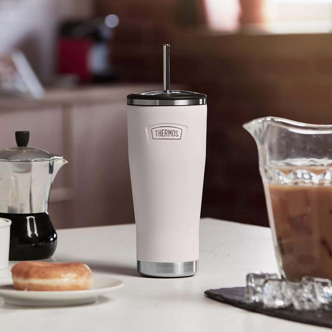 Icon Series Stainless Steel Travel Mug 710ml with Straw - White