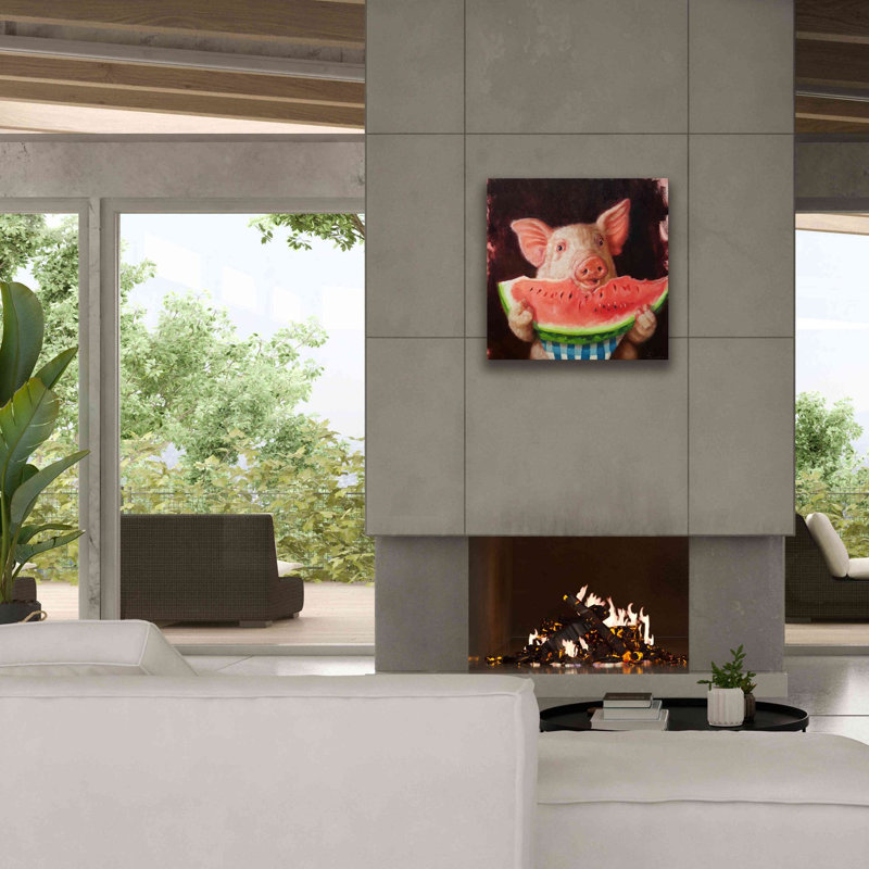 «Pig Out» par Lucia Heffernan, reproduction sur toile tendue, H 26 po x l 26 po