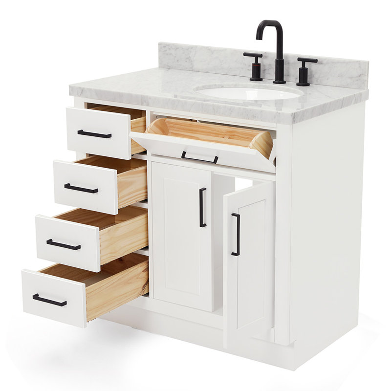 ARIEL HEPBURN 37 IN RIGHT OFFSET RECTANGULAR SINK VANITY 1,5 IN, White, Oval, Right
