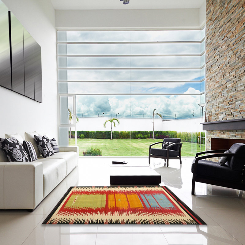 Tapis de zone rouge/bleu/vert contemporaine, Carré 4 pi