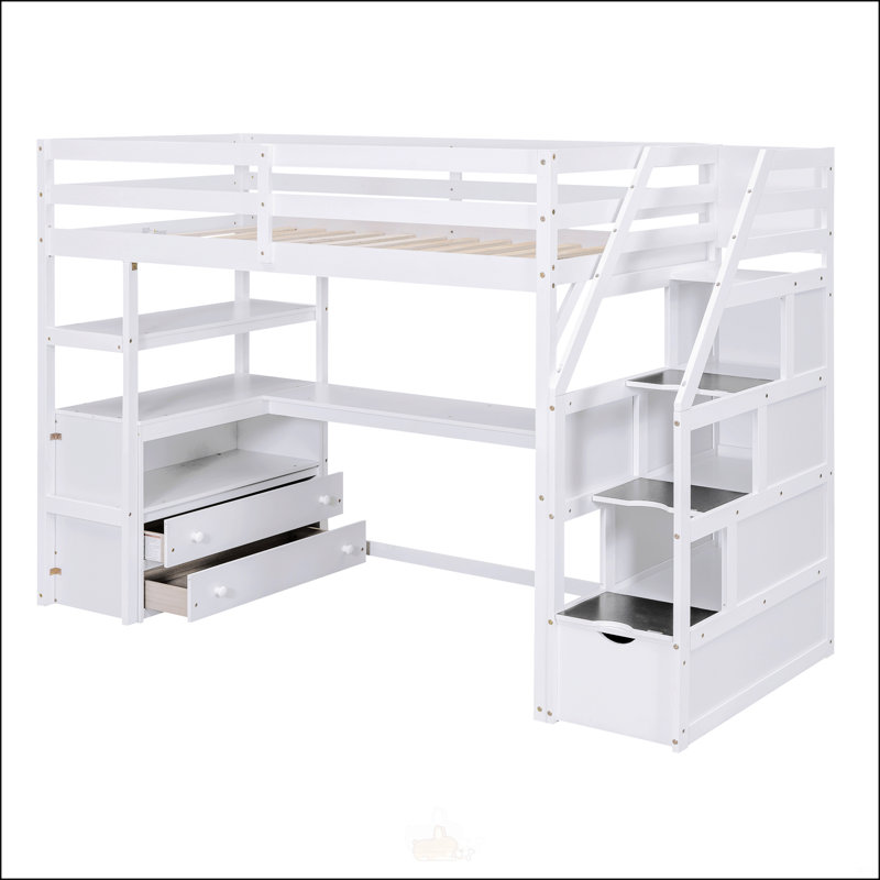 Lit mezzanine simple avec bureau et tablettes