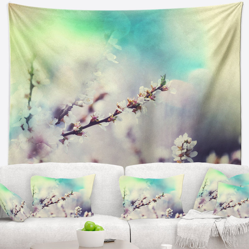 Tapisserie fleurs florales floral white, H 78 po x l 92 po