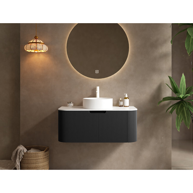 Meuble-lavabo flottant à rayures avec lavabo et tiroirs