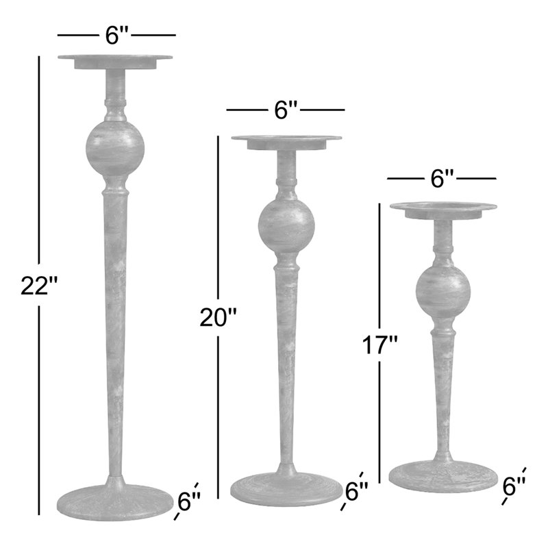  Bougeoirs de 22 po en métal au fini laiton antique, ensemble de 3 décorations traditionnelles dorées