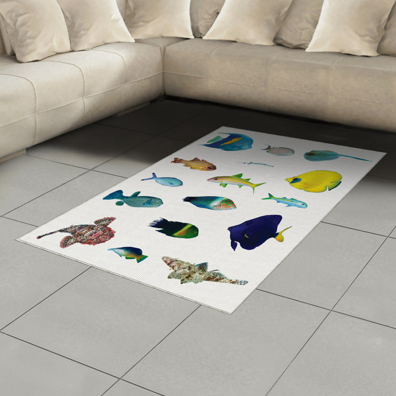 Fish High Density Long Fiber Poly Threads Decorative Area Rug Carpet, Rectangle 4' x 5'8"