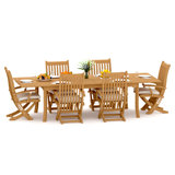 8 Seats 9 Pcs Grade-A Teak Wood Dining Set: 118" Double Extension Rectangle Table And 8 Warwick Reclining Arm Chairs #11Wa2408