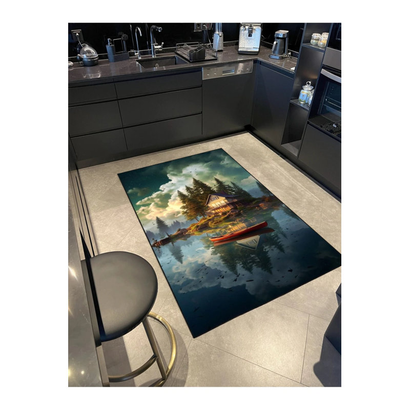 Tapis tissé avec motifs de lac, de montagne et de paysage, Tapis de couloir 2 pi 6 po x 9 pi 11 po