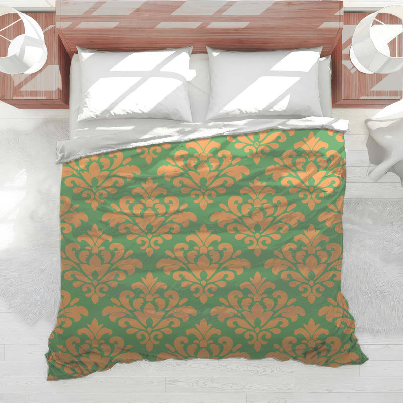 Édredon damassé orange et vert, Twin Extra Long