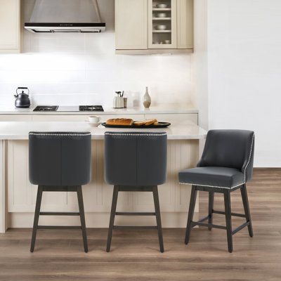 Arvelle Swivel Upholstered Counter Stool with Solid Wood Frame