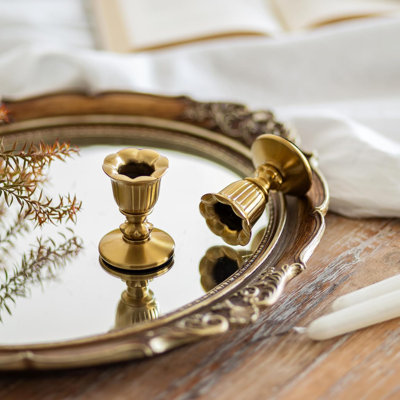 Set of 6 Vintage Brass Taper Candlestick Holders – Victorian-Style Gold Candle Stands for Wedding Reception, Christmas Mantel, Table Centerpiece & Home Decor