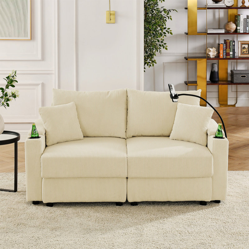 Comfortable Loveseat Sofa Chair with Practical Storage for Living Room, Beige