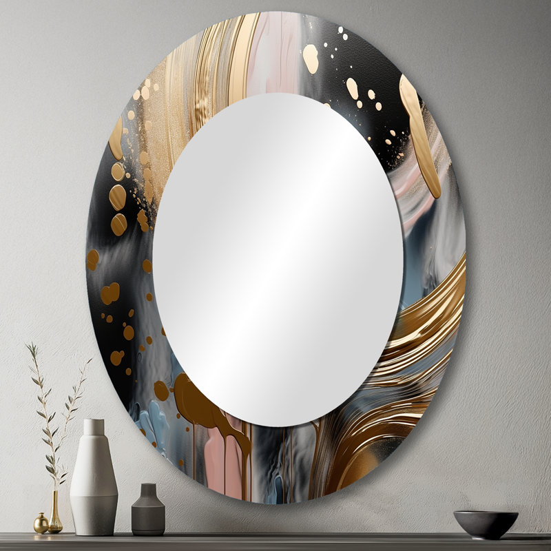 Abstrait abstrait doré et rose Infinity Circles VI - miroir mural ovale moderne doré, 43 po x 33 po
