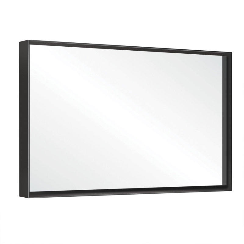 Glossy Black Bathroom Mirrors For Wall 48X30inch Wall Mounted Hanging Plates Mirror Farmhouse Mirror Modern Metal Framed Rectangular Mirror, Decorative Square Corner Mirror(Horizontal & Vertical)