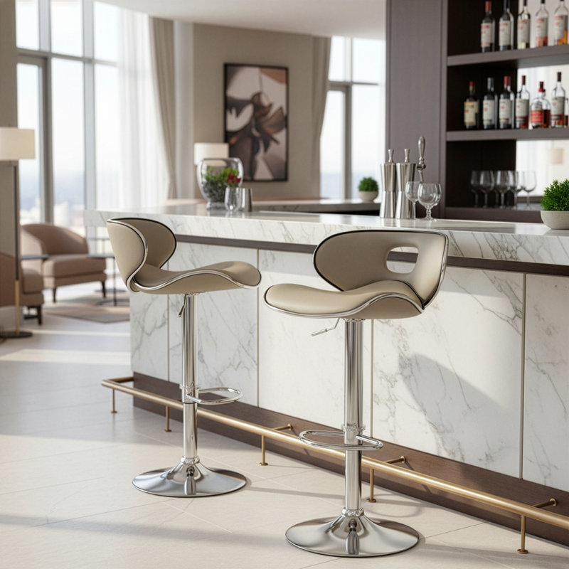 Kaylem Swivel Upholstered Adjustable Height Counter Stool, Ash Gray