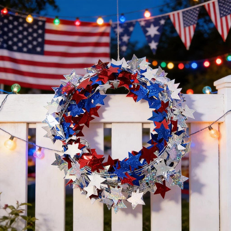 Guirlande décorative fête des Indépendants sur le thème des étoiles, fête, fête, rotin, fils, encadré, rouge, blanc, bleu, étoile, banderole, idéal pour les décorations de la fête de l'Indépendance