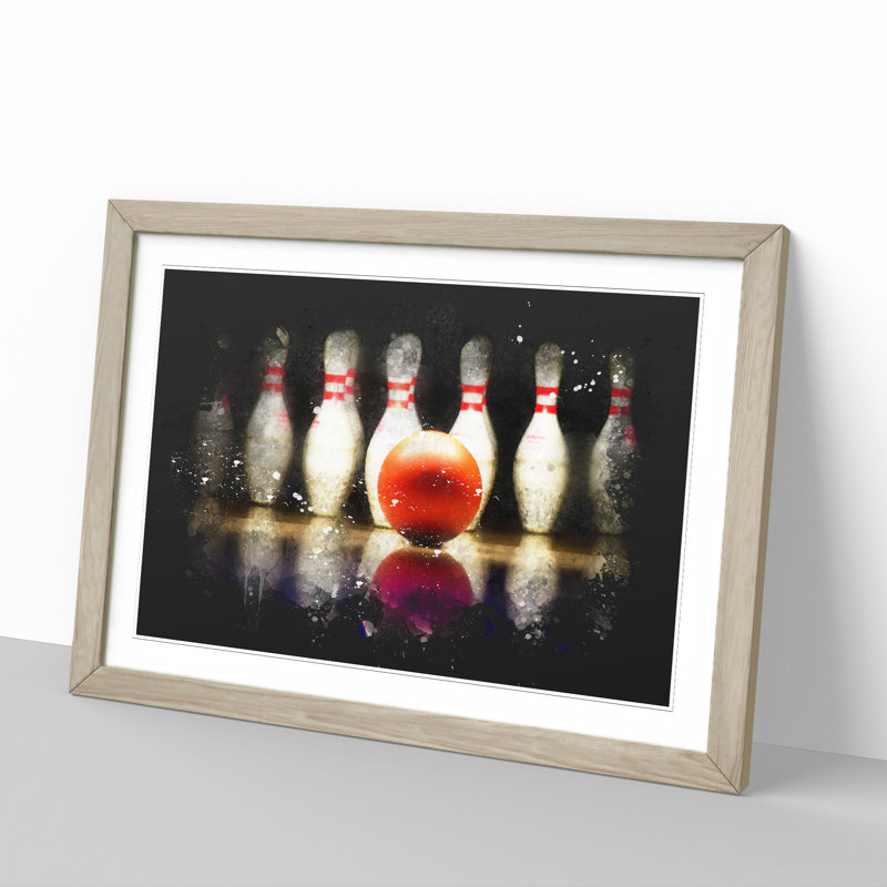 Ten Pin Bowling - Picture Frame Painting, 65cm H x 90cm W x 2cm D, Oak Framed
