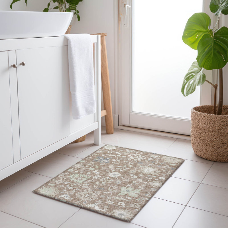 Machine Washable Indoor/Outdoor Xhevrie Taupe Rug, Rectangle 1'8" x 2'6"