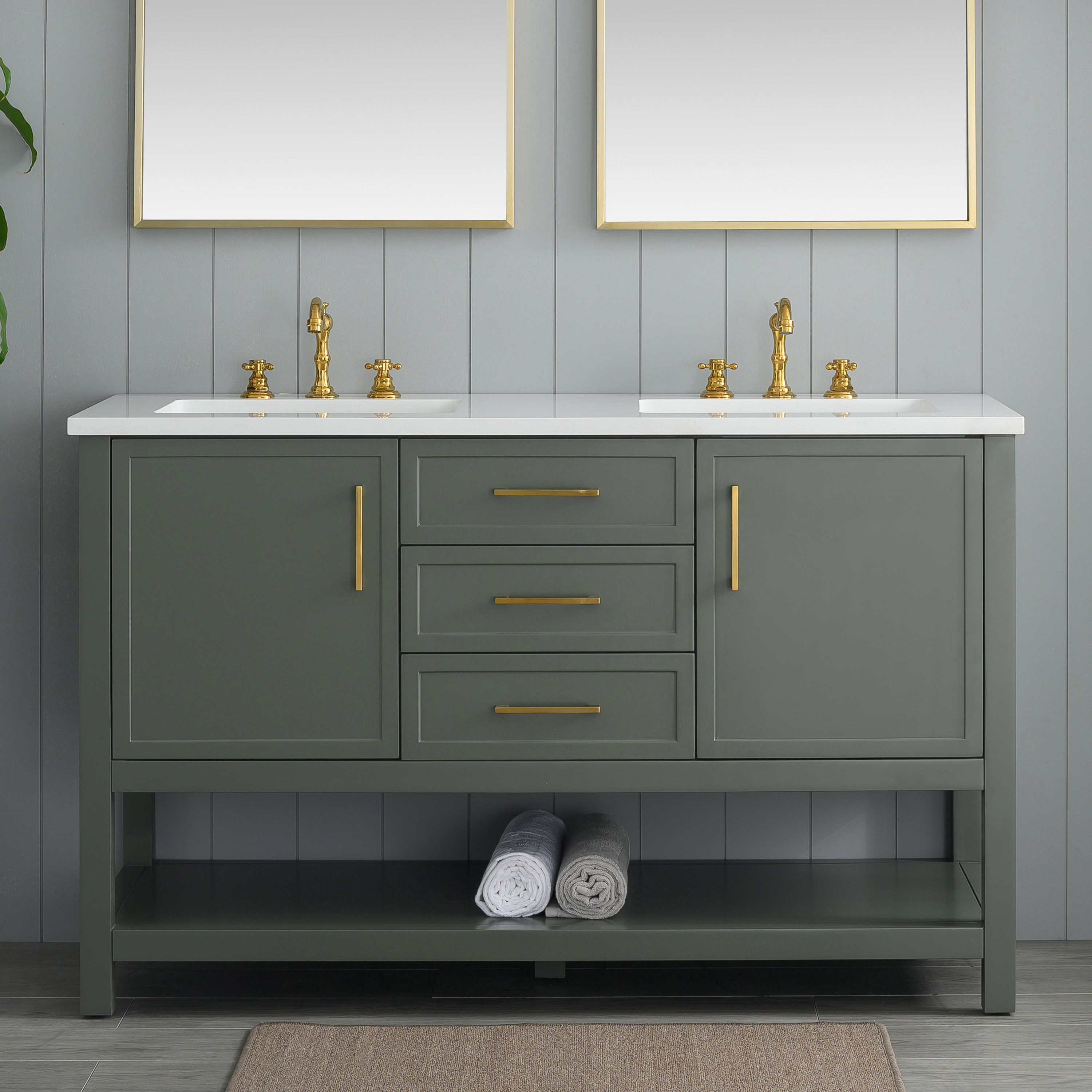 Vicini 54 Double Bathroom Vanity Set Mercury Row Base Finish Vintage Green