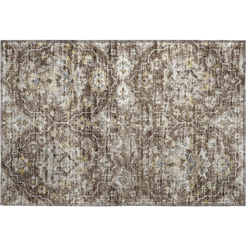 Tapis brun Premium Alliah AMF94 lavable à la machine, Rectangle 1 pi 8 po x 2 pi 6 po
