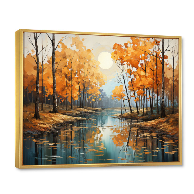 Birch Woods Golden Reflections III sur toile, Cadre flottant doré, H 30 po x l 40 po x P 1,5 po
