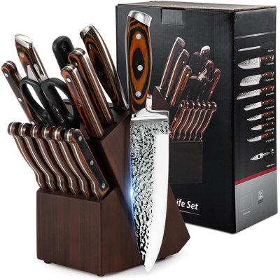 wuyi 15 Piece High Carbon Stainless Steel Knife Block Set