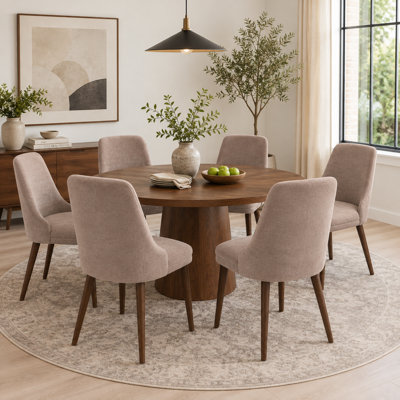 Set of 6 Chenille Dining Chairs, Modern Mid-Century Upholstered Side Chair with Solid Wood Legs