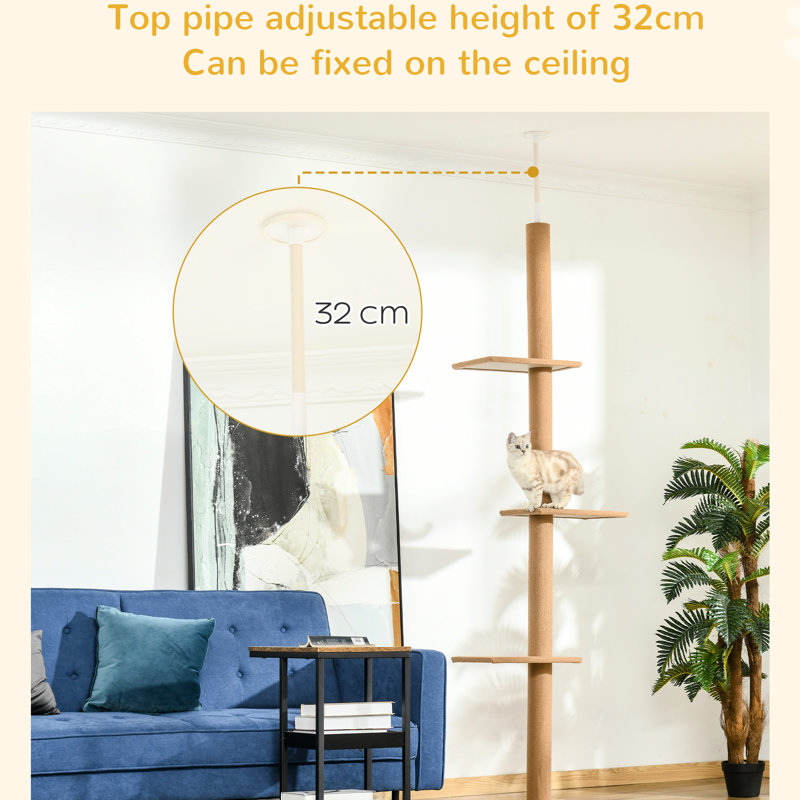 Tour pour chat de 8,5 pi de hauteur, plancher-plancher avec construction stable, brun pour chats curieux, surface douillette, curieux