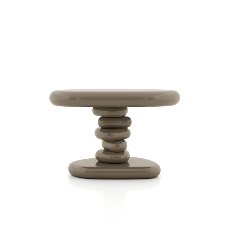 Jahmaal Curved Glossy Pedestal Side Table, Brown