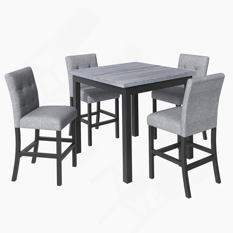 5-Piece Counter Height Dining Set Wood Square Dining Room Table And Chairs Stools