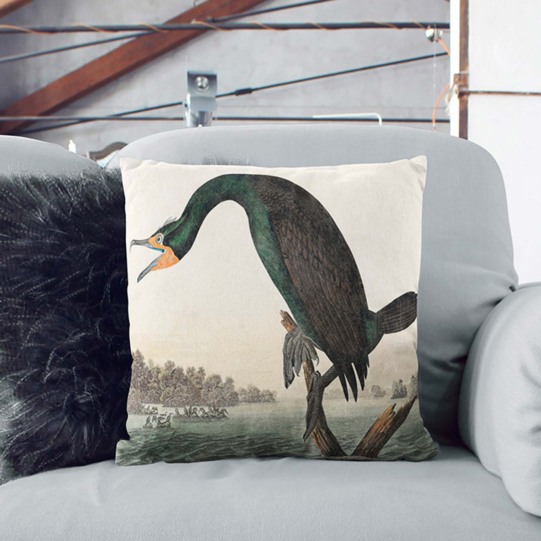 Florida Cormorant Bird by John James Audubon Cushion with Filling