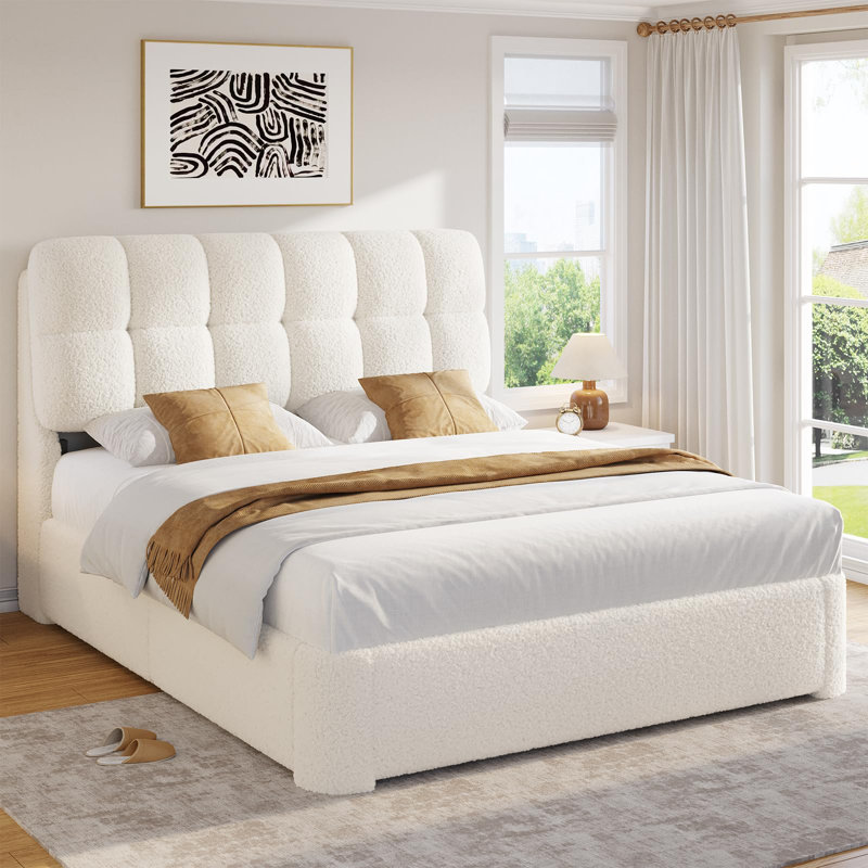 Queen Size Bed Frame Upholstered Platform Bed Frame With Headboard Modern Soft Cloud Bed Frame Queen Size Bed Frame With Rounded Corners, No Box Spring Required, Easy To Assemble,