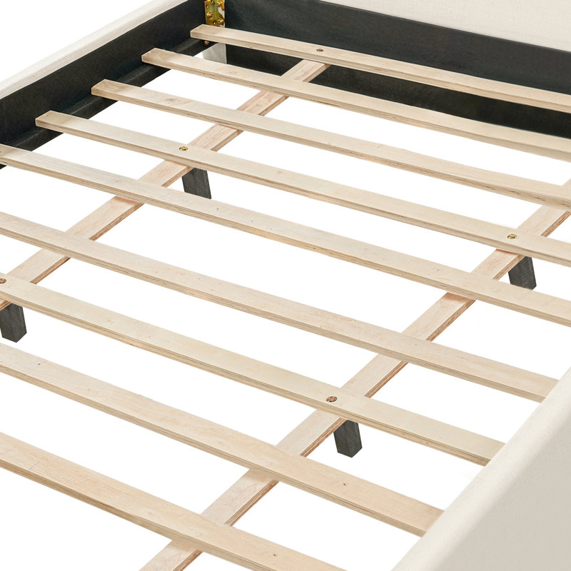 Lit plateforme tapissier avec tissu en lin et tête de lit épaisse, Très grand lit
