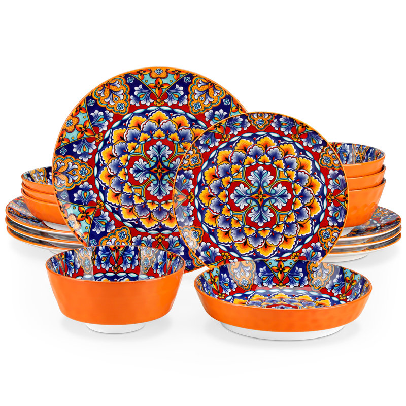 Service de table en porcelaine 16 pièces, service pour 4 (ensemble de 16), 16, Orange