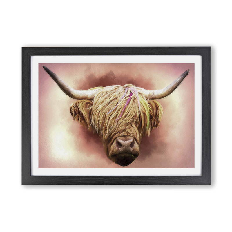Head Of A Highland Cow by Adam BG - Single Picture Frame Painting, 33cm H x 45cm W x 2cm D, Black