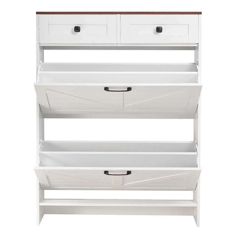 Shoe Cabinet With 2 Flip Drawers, Farmhouse Shoes Storage Cabinet With 2 Drawers And Anti-Tipping Device, Freestanding Shoe Organizer Ideal