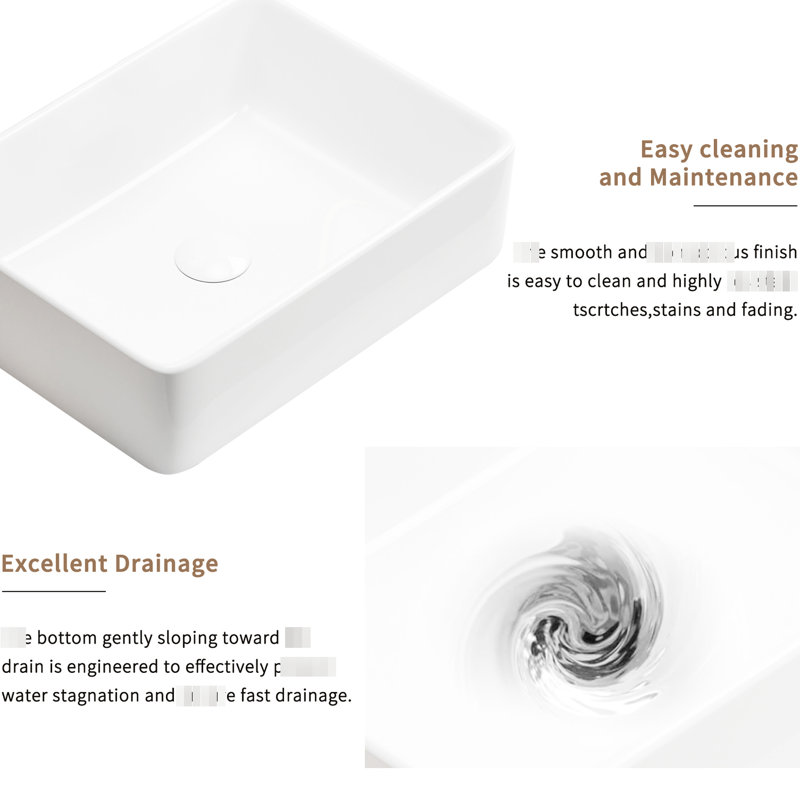 19X15 Inch Rectangular White Porcelain Ceramic Vessel Sink For Bathroom, Contemporary Style Design, To Stains And Chips, Us Standard Drain Style, Damage, Hole