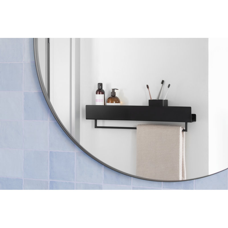 VASCA Metal Floating Shelf with Towel Bar, Black, 8cm H x 60cm W x 6cm D