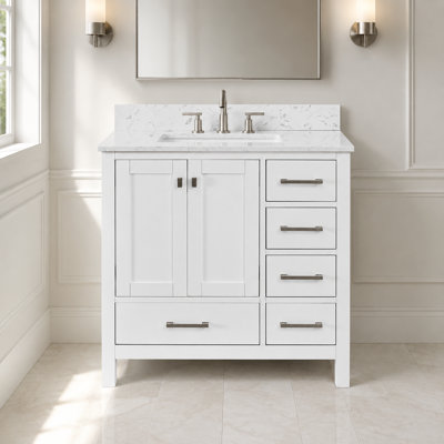 Meuble-lavabo autoportant 36 po avec lavabo, tiroirs à fermeture en douceur et armoire en bois massif 36 po