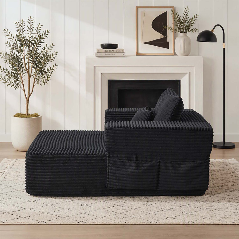 Canapé modulaire de 62,4 pouces à une place avec accoudoirs, dossiers et compartiments de rangement amovibles, Black Corduroy