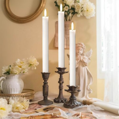 Bougies effilées blanches sans flamme vacillantes avec télécommande à 10 touches, bougies de fenêtre à DEL en forme de mèche chaude et chaude à DEL, paquet de 3, décoration de mariage pour la maison de Noël (0,78 x 9,64 po)