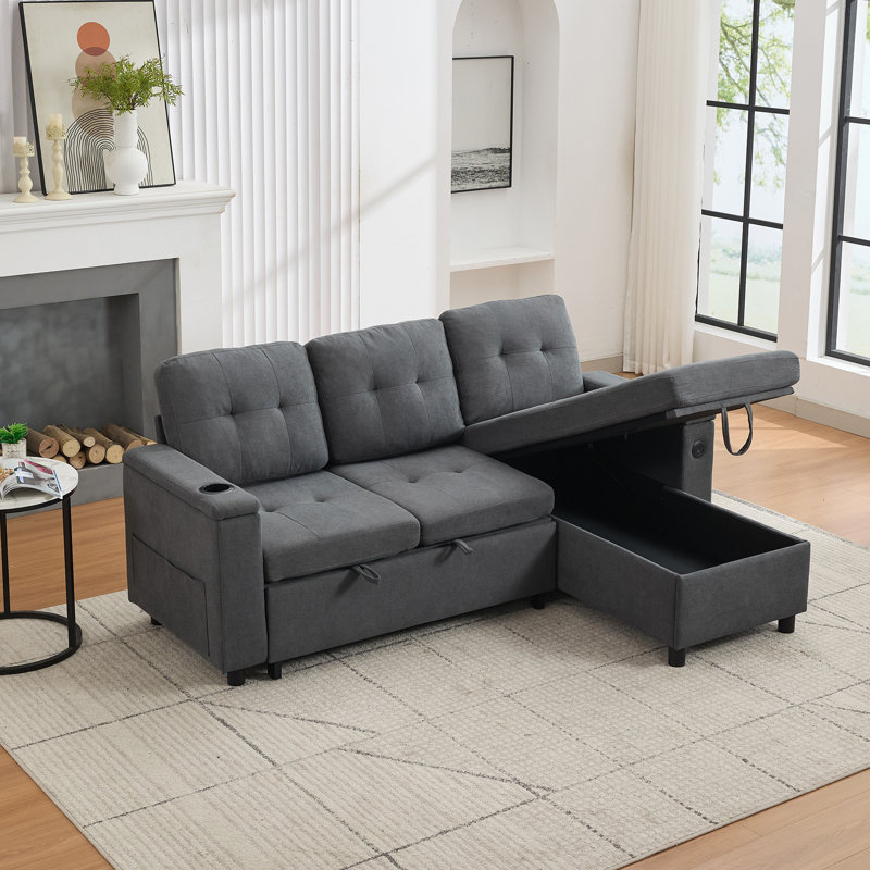 3 Seater Fabric Sofa & Chaise, Grey