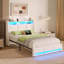 Upholstered Platform Bed Frame with Wingback Headboard, LED Lights & 4 Storage Drawers-1077259072-1092205472-1077259075