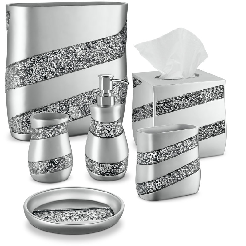 Silver Mosaic 6-Piece Bathroom Accessories Set