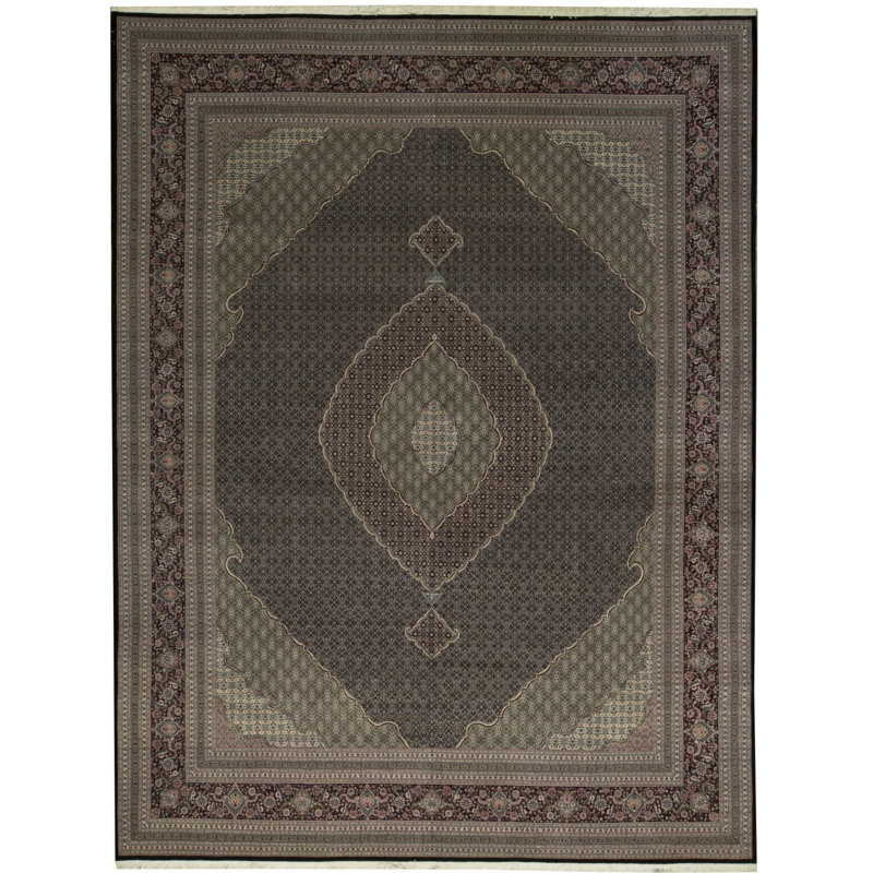 Hand-Knotted High-Quality Black and Wine Area Rug