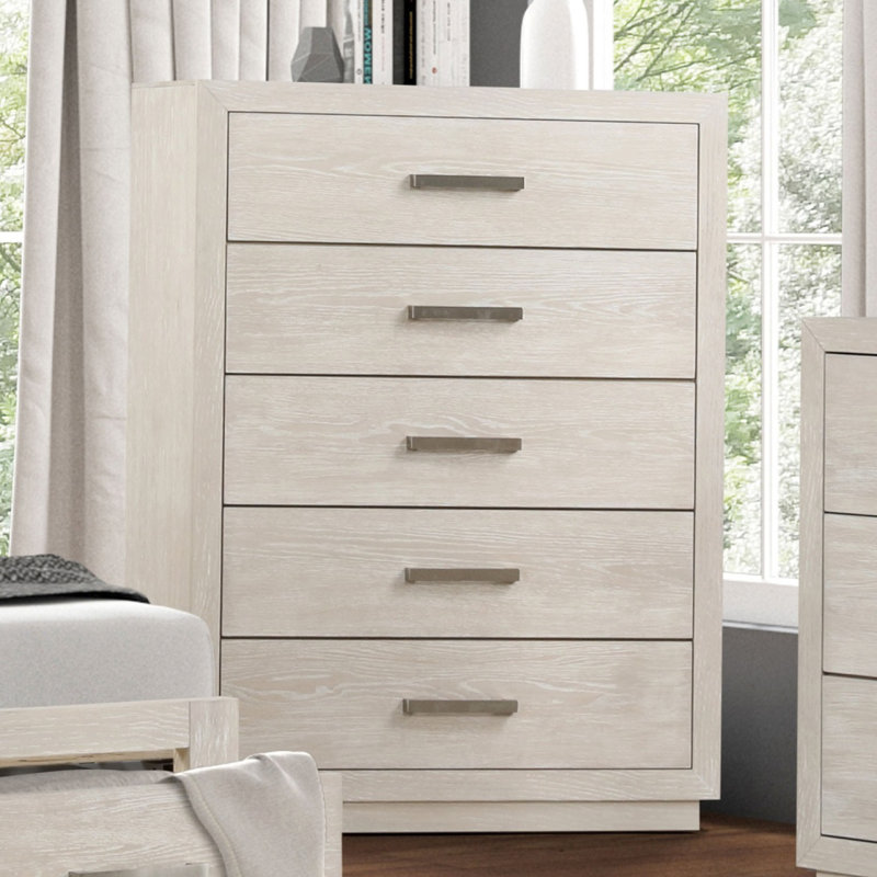 Commode de style transitionnel 1 pièce avec glissières latérales en métal et tiroirs en queue d'aronde gris clair