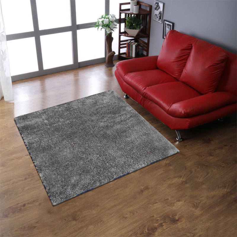 Hand Tufted Shag Polyester Eco-Friendly Area Rugs - Square, Silver Color, Plain Solid Design, High Pile Thick Handmade Anti Skid Area Rugs for Living Room, Bed Room