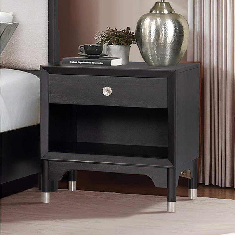 Table de chevet 1 pièce Mid-Century, Noir
