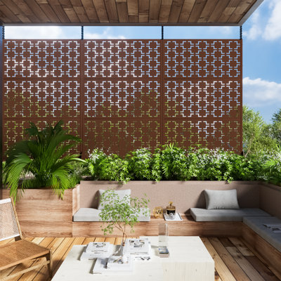 6 ft. H x 4 ft. W Metal Privacy Screen Fence Panel Square Pattern